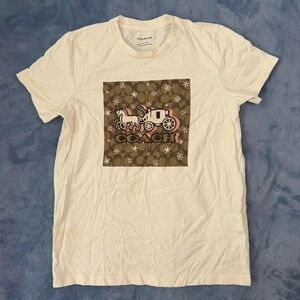 Coach white cotton t-shirt with horse and carriage design. Size: XS